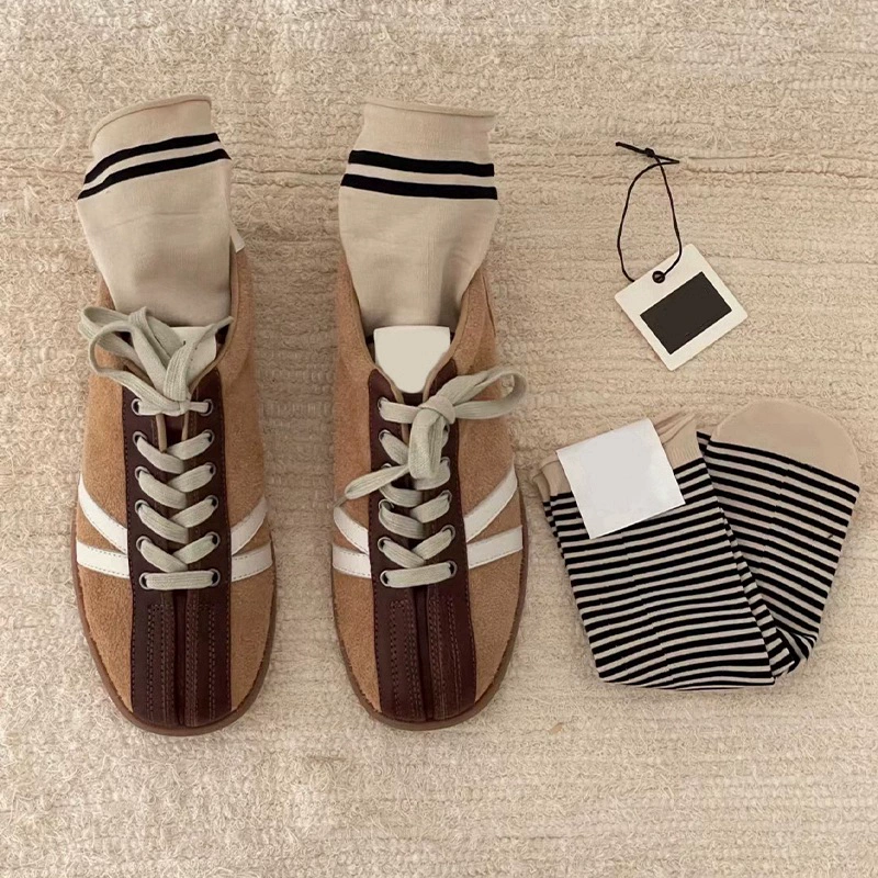 Новые женские ретро-кроссовки из натуральной кожи весна-лето 2025, на массивном каблуке, с толстой подошвой, в стиле колор-блок, в немецком стиле, повседневные кеды