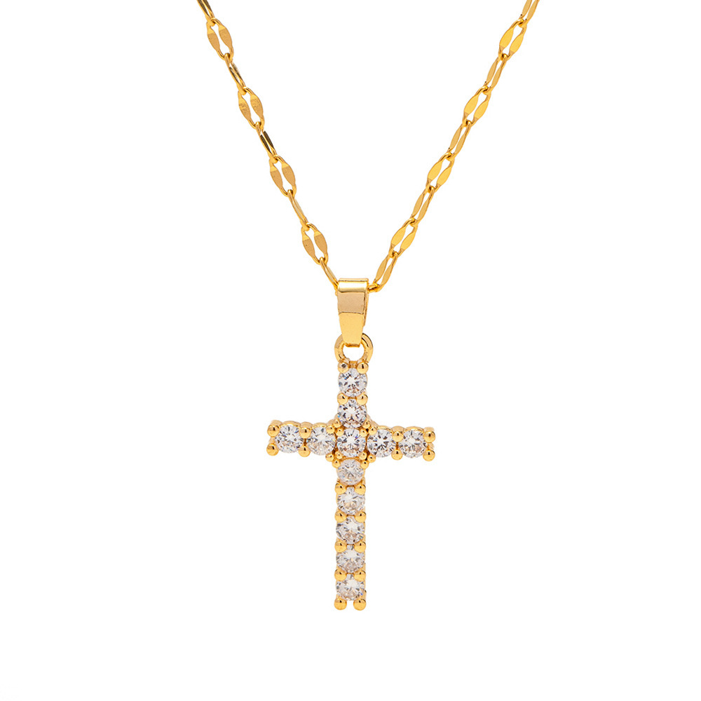 Gold-Diamond Cross Necklace Image 9