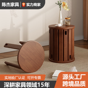 Household stools can be stacked solid wood round stools stacked Le New Chinese style low stool with pulleys wooden stool kitchen dining room stool