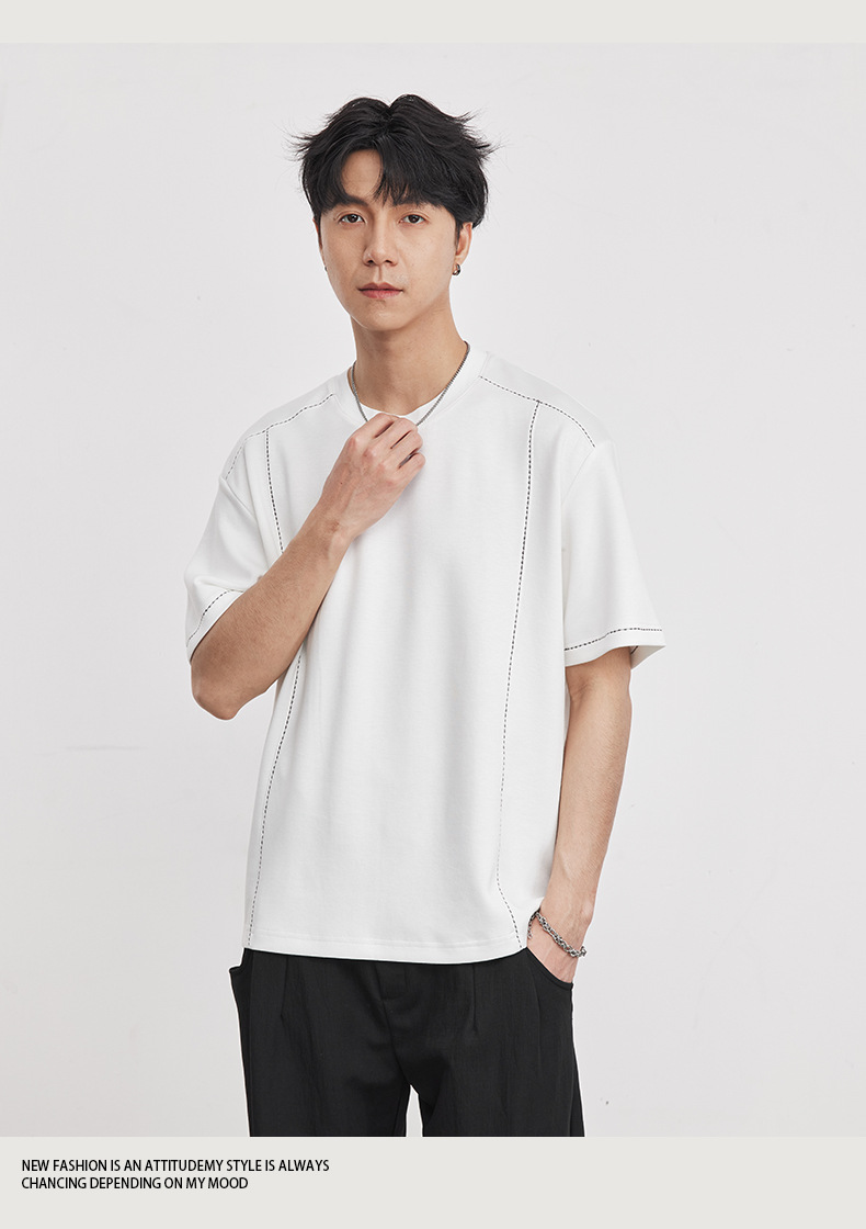 Áo thun nam cổ tròn tay ngắn chất liệu cotton dày 260g form rộng thoáng mát — trắng chi tiết 11