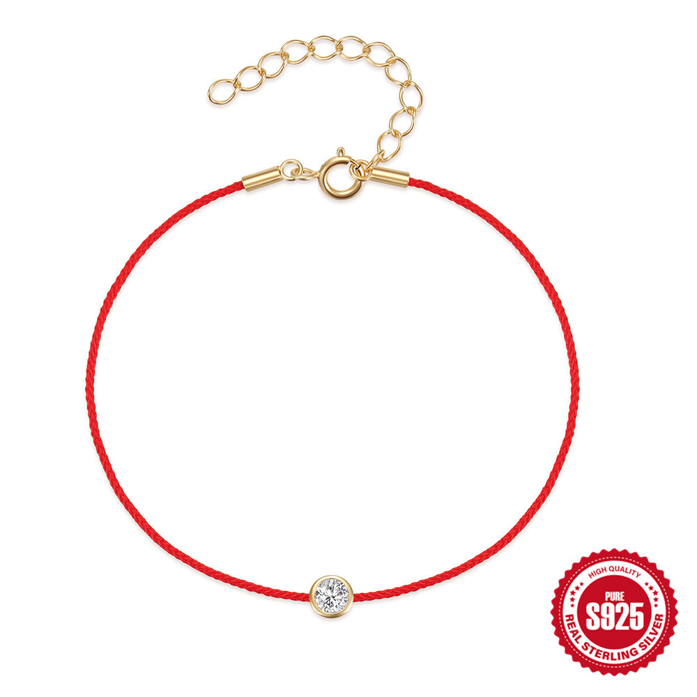 S925 sterling silver single diamond red rope women's bracelet online hot selling TikTok same style good luck bracelet jewelry