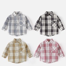 春夏男童薄款格子衬衫a类棉透气T恤儿童休闲长袖衬衣翻领开衫童装
