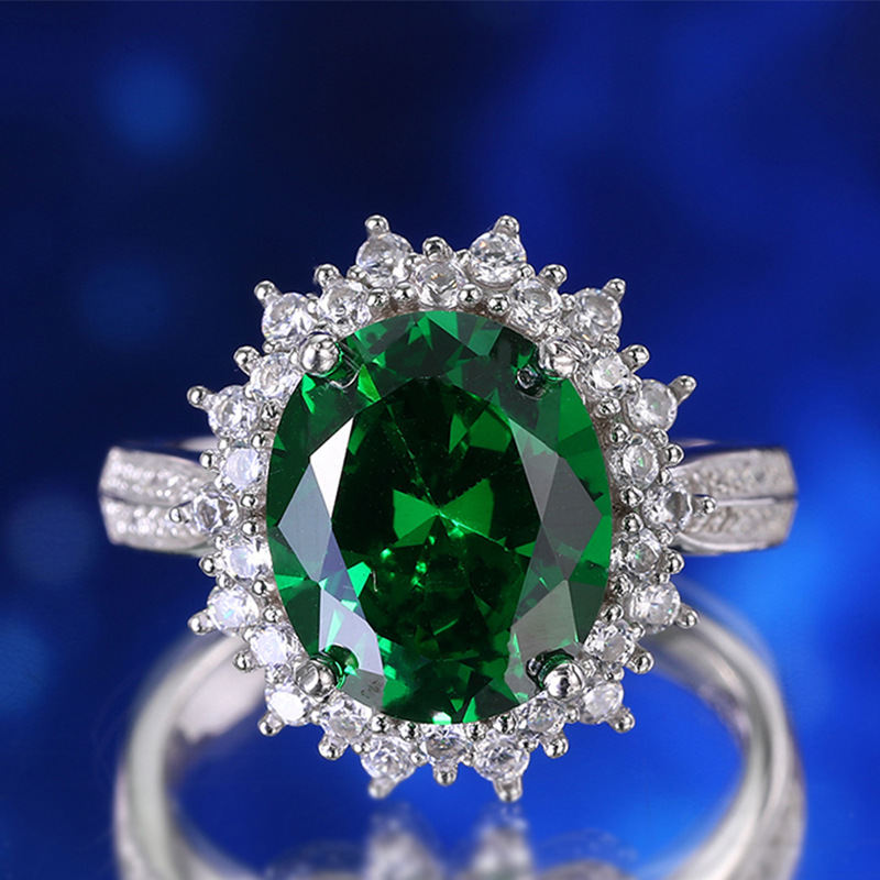 s925 full-body silver female ring Emerald gemstone cutting personality compact jewelry new design spot batch