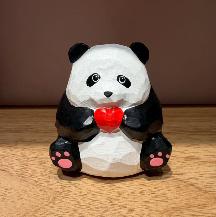 Wooden Panda Figurine DIY Handmade Gift Trendy Desktop Cute Hot-Selling Art Handmade Wood Carving New Model Hao Tong Mu