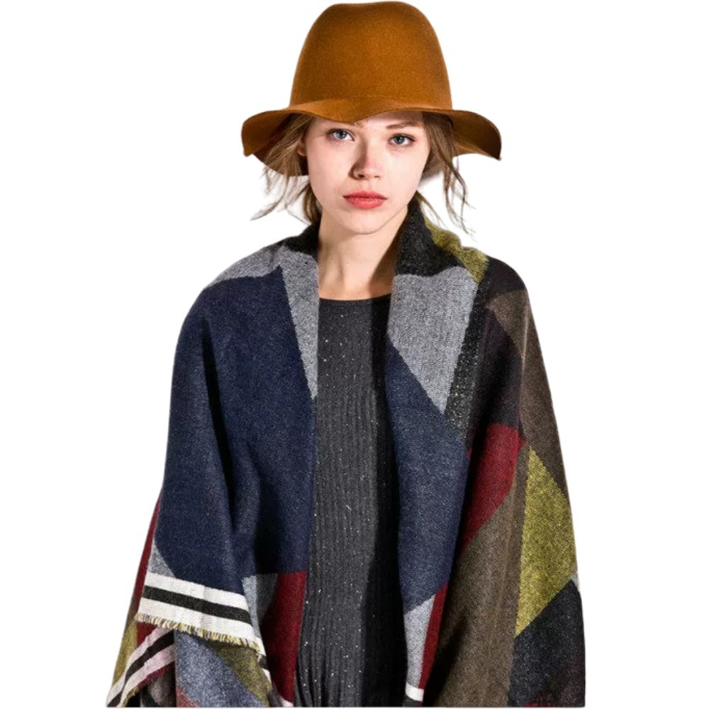 Unisex Jacquard geometric square shawl Square shawl Coloured geometric square soft shawl scarf_voghion.com