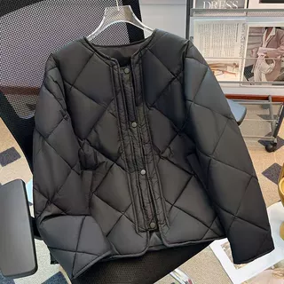 工厂定制秋冬薄款羽绒棉棉服无领菱形格小个子显瘦韩版女式外套