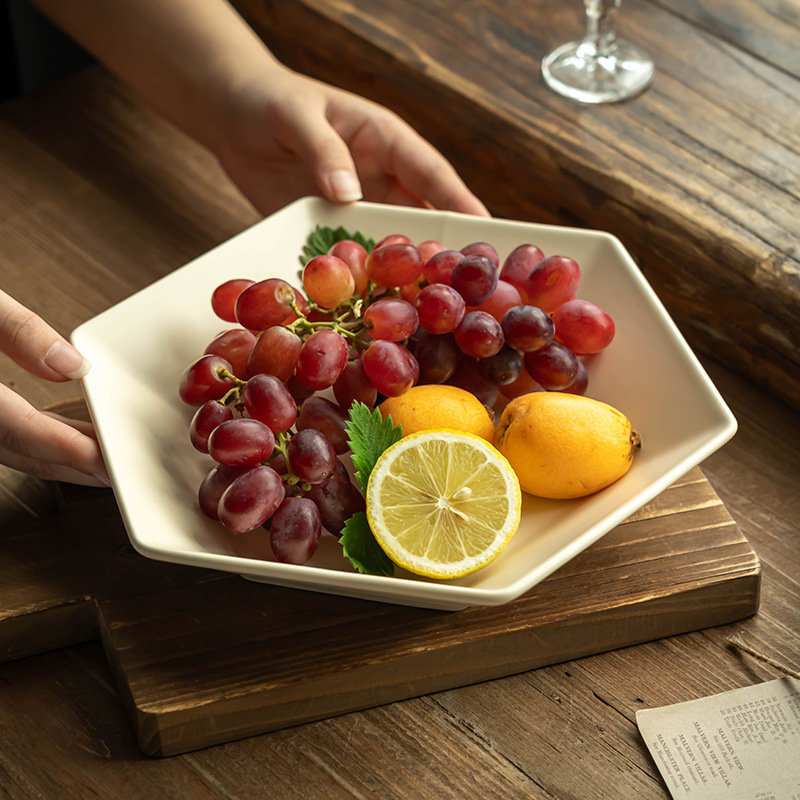 Plato creativo característico de color sólido hexagonal plato de ensalada de frutas de cerámica platos de platos caseros platos de pasta de comida occidental