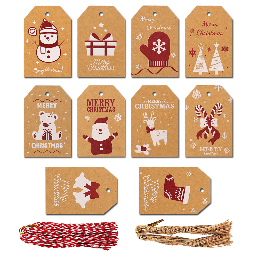 牛皮纸圣诞吊牌圣诞套装10款组合亚马逊跨境货源礼物吊卡圣诞卡片