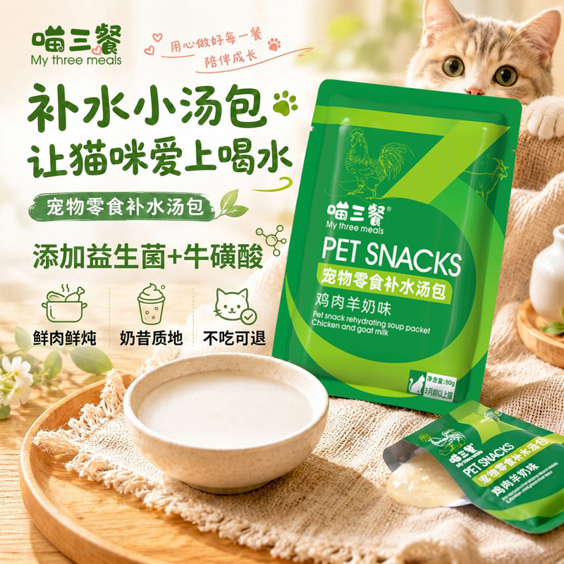 Meow Three Meals Cat Hydration Soup Packets Main Food Low Magnesium Water Retention Magic Fresh Packets Cranberry Soup Packets Snacks Wet Food Cat Food