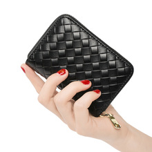 跨境头层牛皮风琴卡包编织纹女士卡夹男士卡片包外贸卡套批发