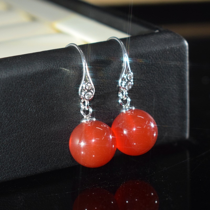 (2개) 하이 퀄리티 라운드 천연 녹색 CHALCEDONY 이어 후크 조커 클래식 녹색 CHALCEDONY 귀걸이 공장 도매 패션 새로운