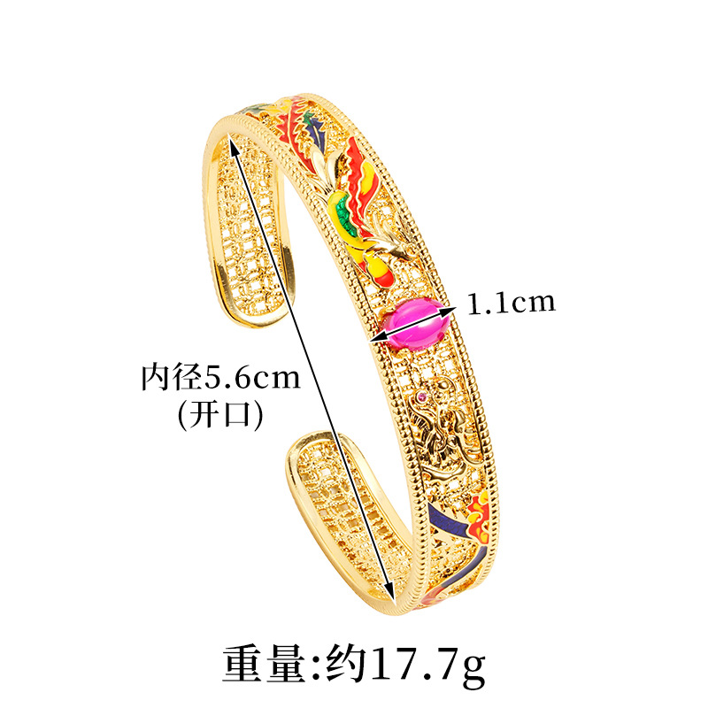 Gufasha oro galvanizado 18k pulsera de oro de la marea nacional micro incrustación goteo de aceite Phoenix abertura pulsera de joyas retro niños al por mayor