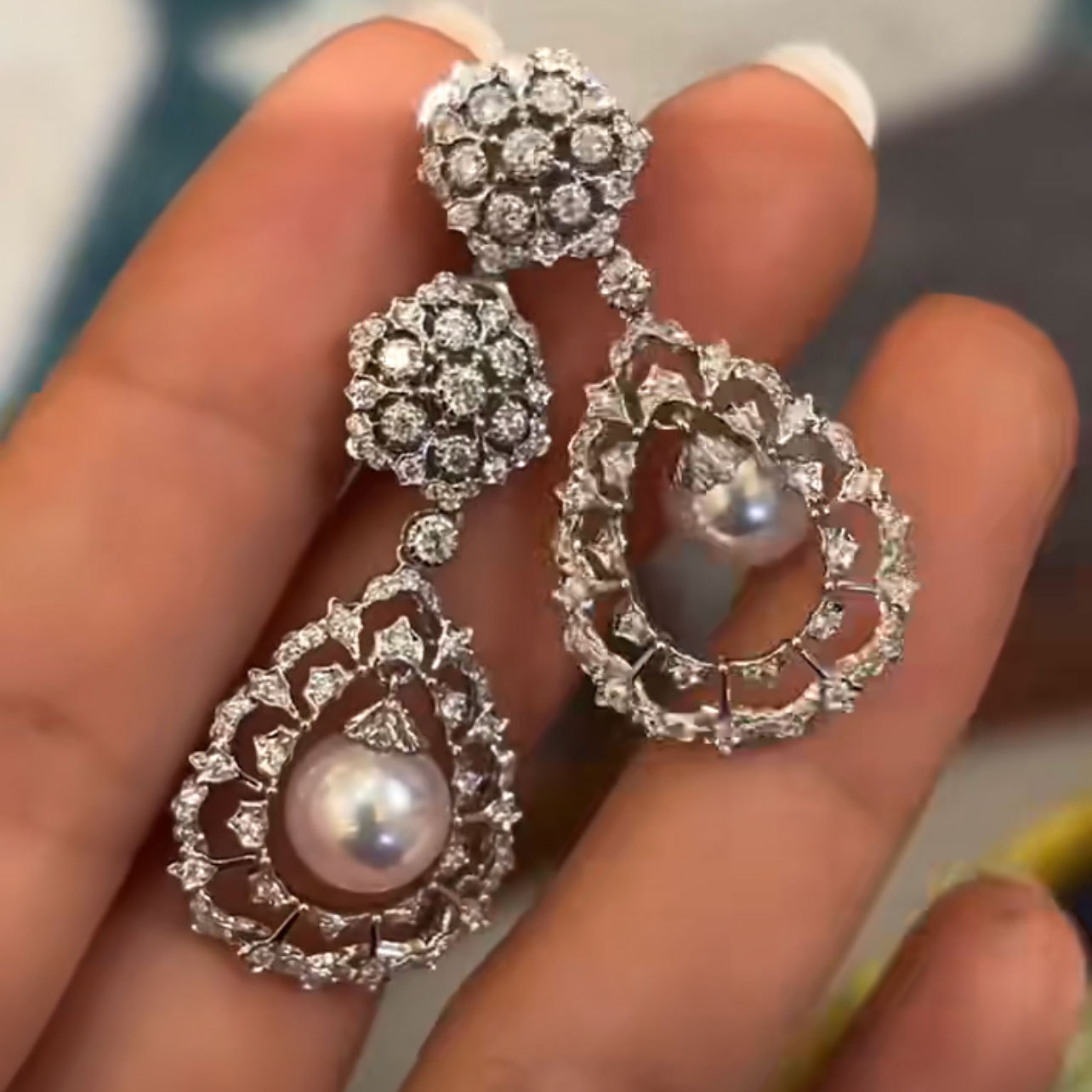 European and American Exaggerated Zircon Earrings High-end Pearl Earrings Women's Full Diamond Jewelry Earrings Light Luxury Personalized Earrings