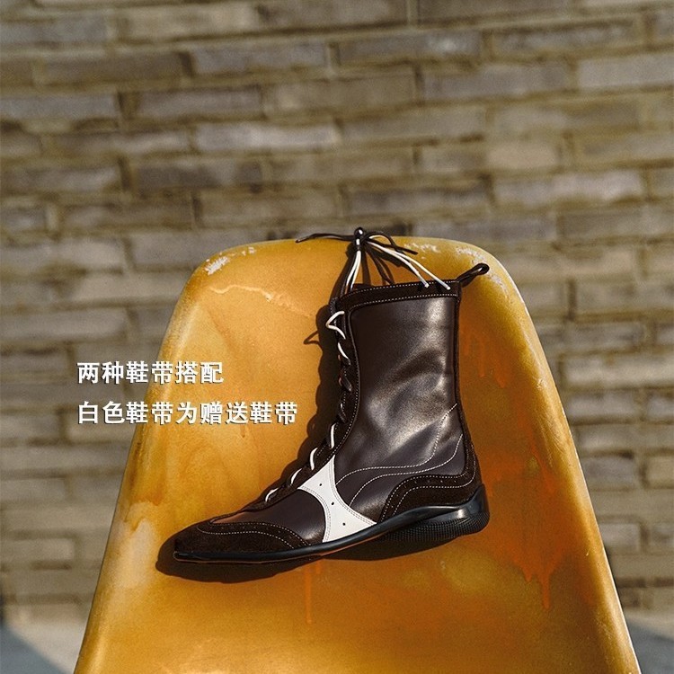 牛皮~真皮拳击靴休闲高帮鞋马丁靴女短靴隐形内增高美拉德骑士靴|undefined
