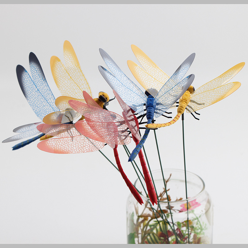 14cm Simulation Dragonfly Home Decorative Wall Stickers Background Garden Vase Flower Pot Gardening Decoration Colored Dragonfly