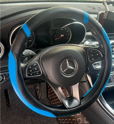 Steering wheel cover | Leather Steering Wheel Cover - d-type-black-blue-38cm