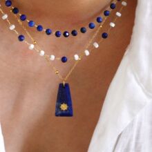 原创设计天然石不锈钢贴片四边形项链跨境轻奢风欧美简约高级保色