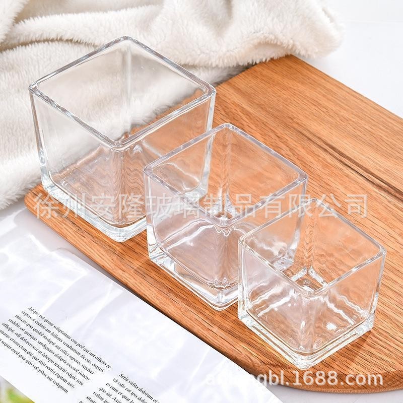 スポット角型ガラスカップ透明シンプルなアロマキャンドルカップ角燭台瓶多肉植物ガラス製品|undefined
