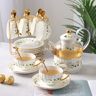 British Afternoon Tea Scented Tea Tea Set Nordic Light Luxury Flower Teapot Candle Boiling Fruit Glass Teapot Ceramic Bubble
