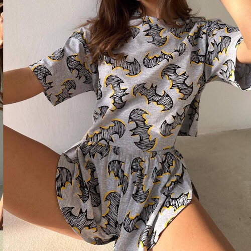 Amazon New Summer Best Selling Home Set Women's Sleepwear Set Short Sleeve Shorts Wearable Outside Creative Graffiti Casual