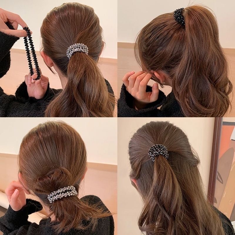 シンプルな気質の女性用輝くダイヤモンドヘアバンド 2025 新しいハイエンドブレスレットヘアロープ高弾性ゴムバンドポニーテールヘッドロープ|undefined