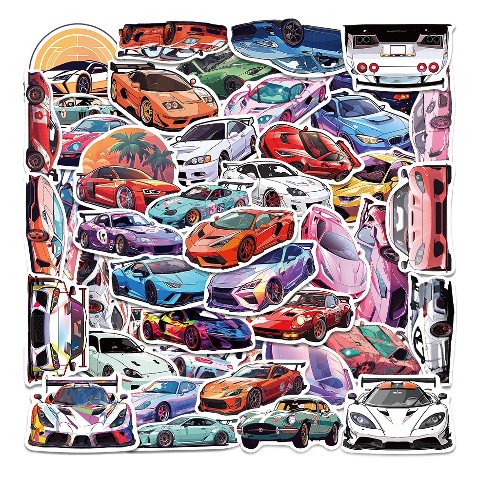 50 cartoon racing Car sports Car Sport Super Car decorative stickers diy luggage scooter phone case
