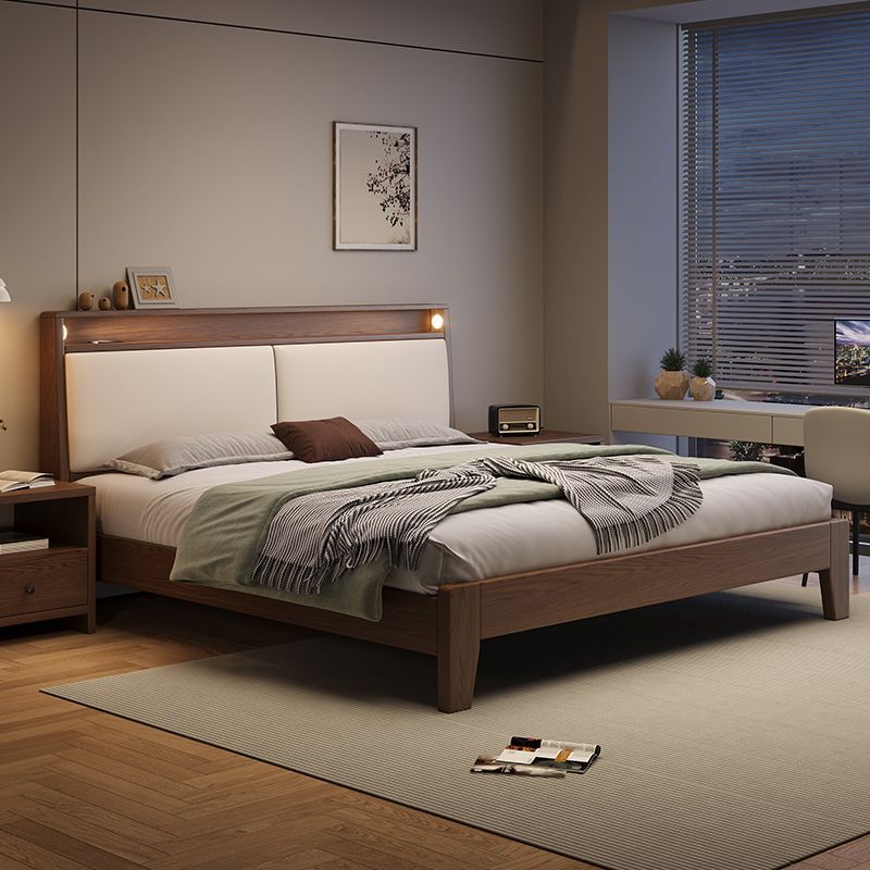 Solid Wood Bed Modern Simple Upholstered Bed 1.2m Home Double Bed Master Bedroom 1.8m Walnut Single Bed Frame
