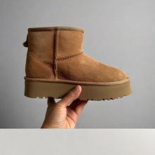 河南桑坡雪地靴中筒皮毛一体保暖防滑增高女鞋批发防寒厚底雪地靴