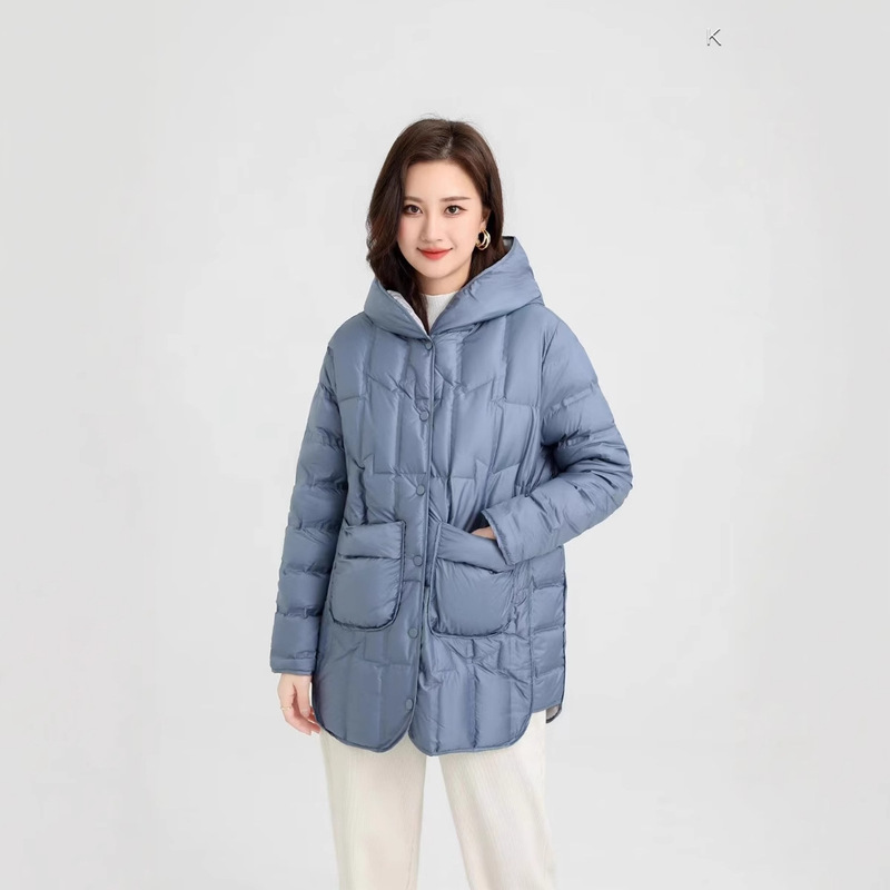 Lightweight Rubber Pressing Down Jacket Women's Mid-length Hooded White Duck Down Jacket Small White Duck Down Lightweight Autumn and Winter Top