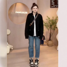 大码宽松立领卫衣开衫外套女小个子2025秋冬新款休闲黑色长袖上衣