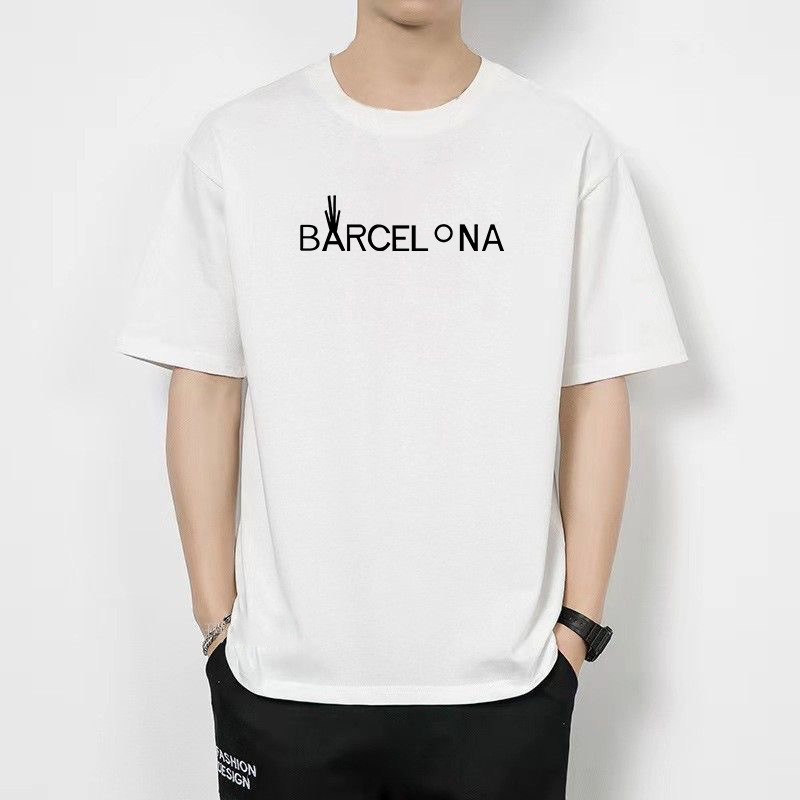 Estilo americano carta delgada cuello redondo Camiseta de manga corta de los hombres camiseta de moda corto de moda todo fósforo casual Top ropa camiseta de los hombres