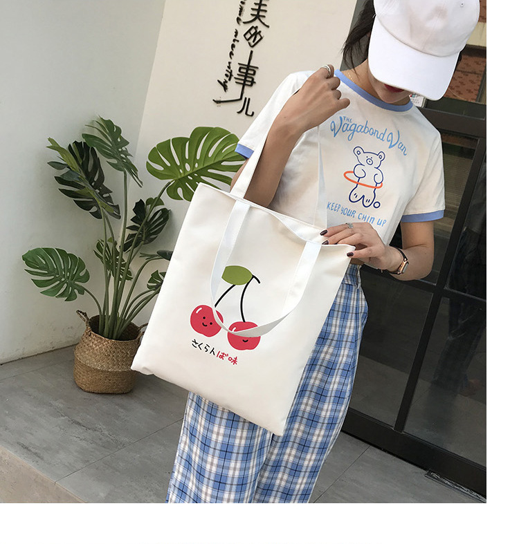 153g Weight Polyester Lining Material Sewing Thread Fashion Element Zipper Closure Type Double Shoulder Straps Strap Type Tote Bag Bags Type Casual, Daily Occasion Nylon Material Cherry, Fruit, Flower Pattern All Seasons Season Women's Gender Cute Style Square Shape Women's Nylon Cherry Fruit Flower Cute Sewing Thread Square Zipper Tote Bag 2