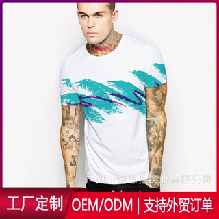 跨境亚马逊夏季棉男女通用圆领套头短袖T恤衫3D数码印花上衣定制