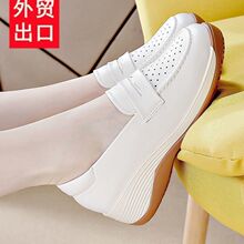 黁白品牌正品夏季新款百搭真皮厚底单鞋女镂空透气防滑妈妈鞋罗马