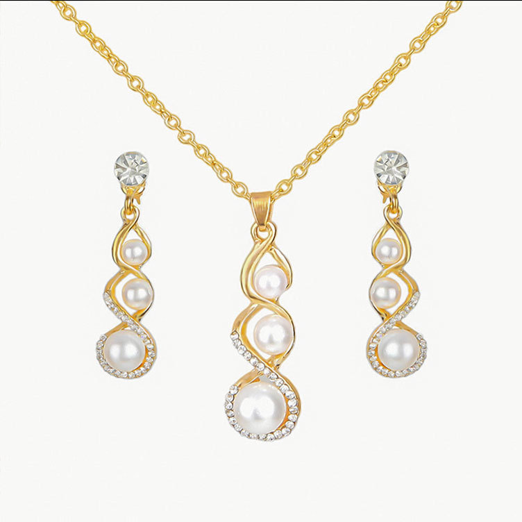 Suministro transfronterizo de Europa y América traje de joyería elegante collar de novia creativa Cruz diamante perla pendientes de dos piezas conjunto de decoración