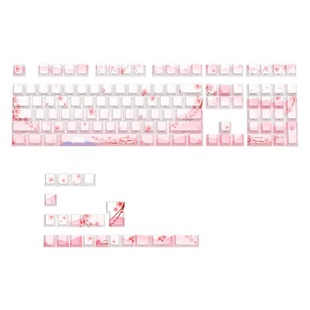 In stock wholesale cross-border cherry blossom powder side engraved keycap small Full set sublimation 127 key PBT two-color injection customized