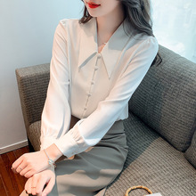 2025新款早秋尖领职业白色雪纺衬衫女长袖正装OL面试设计感白衬衣
