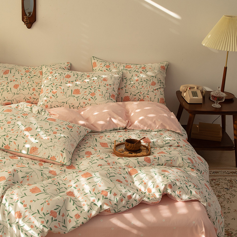 Cotton small floral four-piece cotton three-piece bedding set pastoral style 40 factory wholesale French fitted sheet