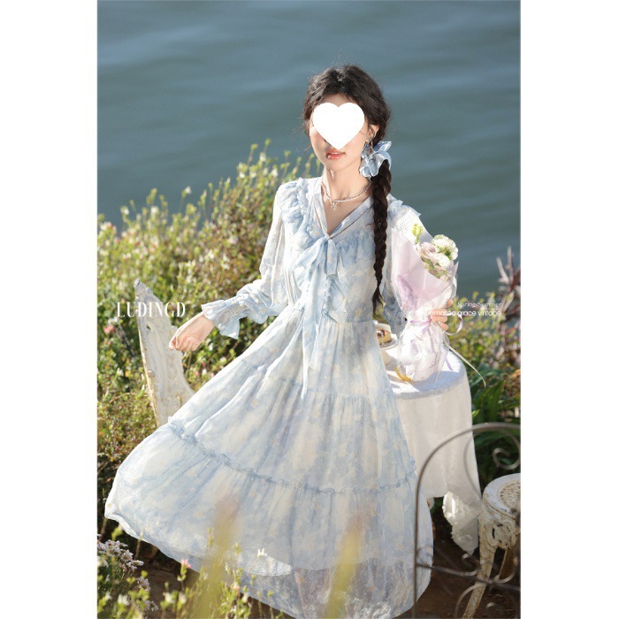 微胖大码女装法式设计感荷叶边连衣裙2025春季新款宽松显瘦长裙子|undefined