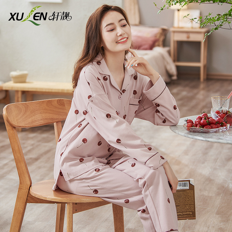 Pijamas de las mujeres de primavera y otoño 100% algodón de manga larga más el tamaño gordito chica desgaste del hogar de verano Delgado desgaste exterior más tamaño traje