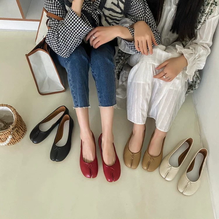 Туфли из овчины с разрезным носком, женские туфли на плоской подошве, новый весенний стиль, 2023, ленивые туфли без шнуровки, балетная повседневная обувь