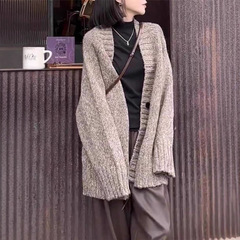 【支持质检】100%羊毛开衫女针织衫秋韩版宽松慵懒V领欧美毛衣女