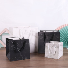 现货方底袋正方形礼品袋大号大理石手提袋鲜花礼品纸袋批发