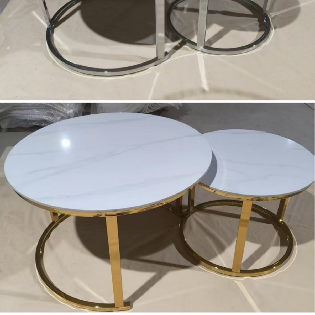 Mesa de café de vidrio nórdico sala de estar creativa red roja redonda traje pequeño apartamento imitación mármol ins mesa de té de hierro