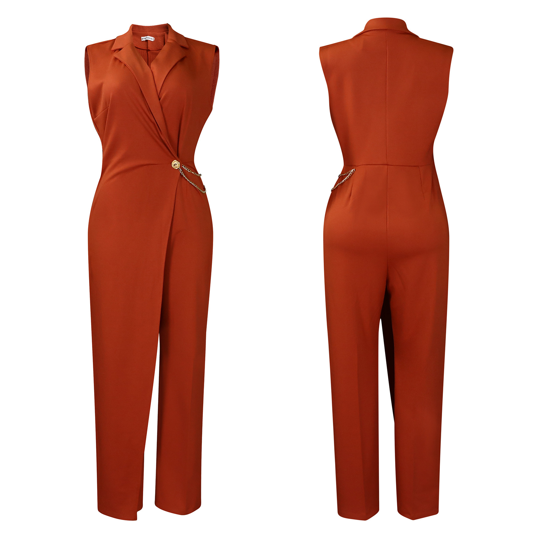 Damenbekleidung neuer Stil eleganter Anzugkragen Taillenkette lockerer Overall mit weitem Bein_voghion.com