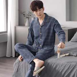 家居服睡衣男秋冬季长袖简约百搭套头中青年大码外穿含棉家居服高