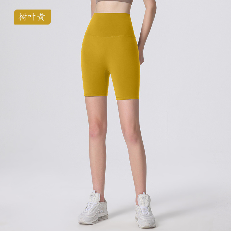 Nuevos deportes de Yoga de cintura alta desnuda sensación de no vergüenza línea de piel-friendly cadera levantamiento vientre contratación no caída de la aptitud de las mujeres de tres puntos cortos