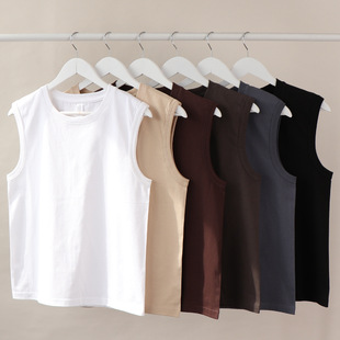 2025 New Summer Men's Vest T-Shirt 230g Loose Light Version Pure Color Sleeveless Fitness Men's and Women's Singlet Wholesale