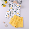 Korean style Abstract Top + solid color shorts fashionable two piece set