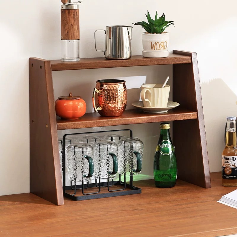 Glass holder from natural wood, table tea set, storage system, tea cup, multilayer stand